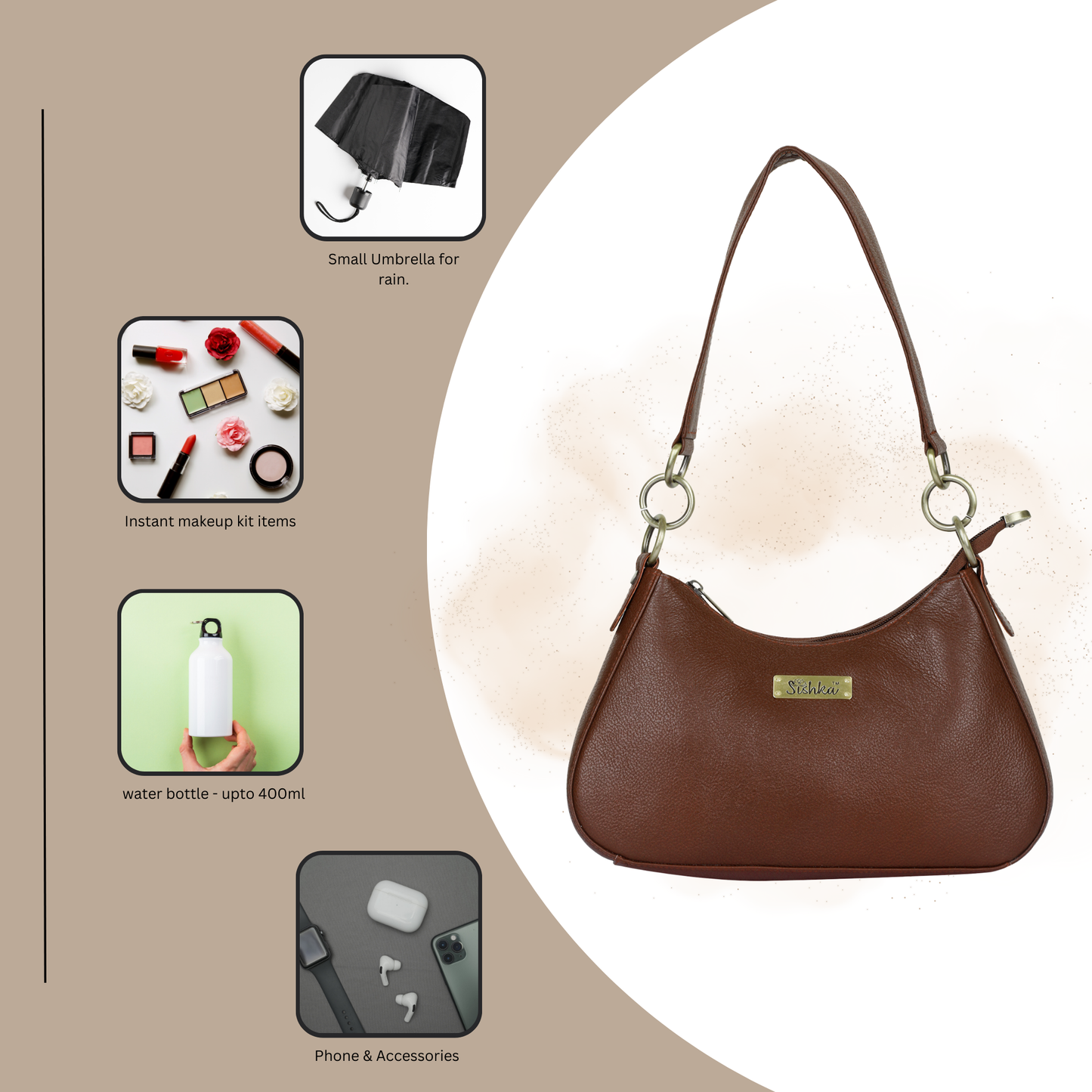 Brown Genuine Leather Half Moon Shoulder Bag Wholesale for Women – Tote Purse