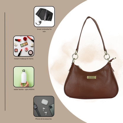 Brown Genuine Leather Half Moon Shoulder Bag Wholesale for Women – Tote Purse