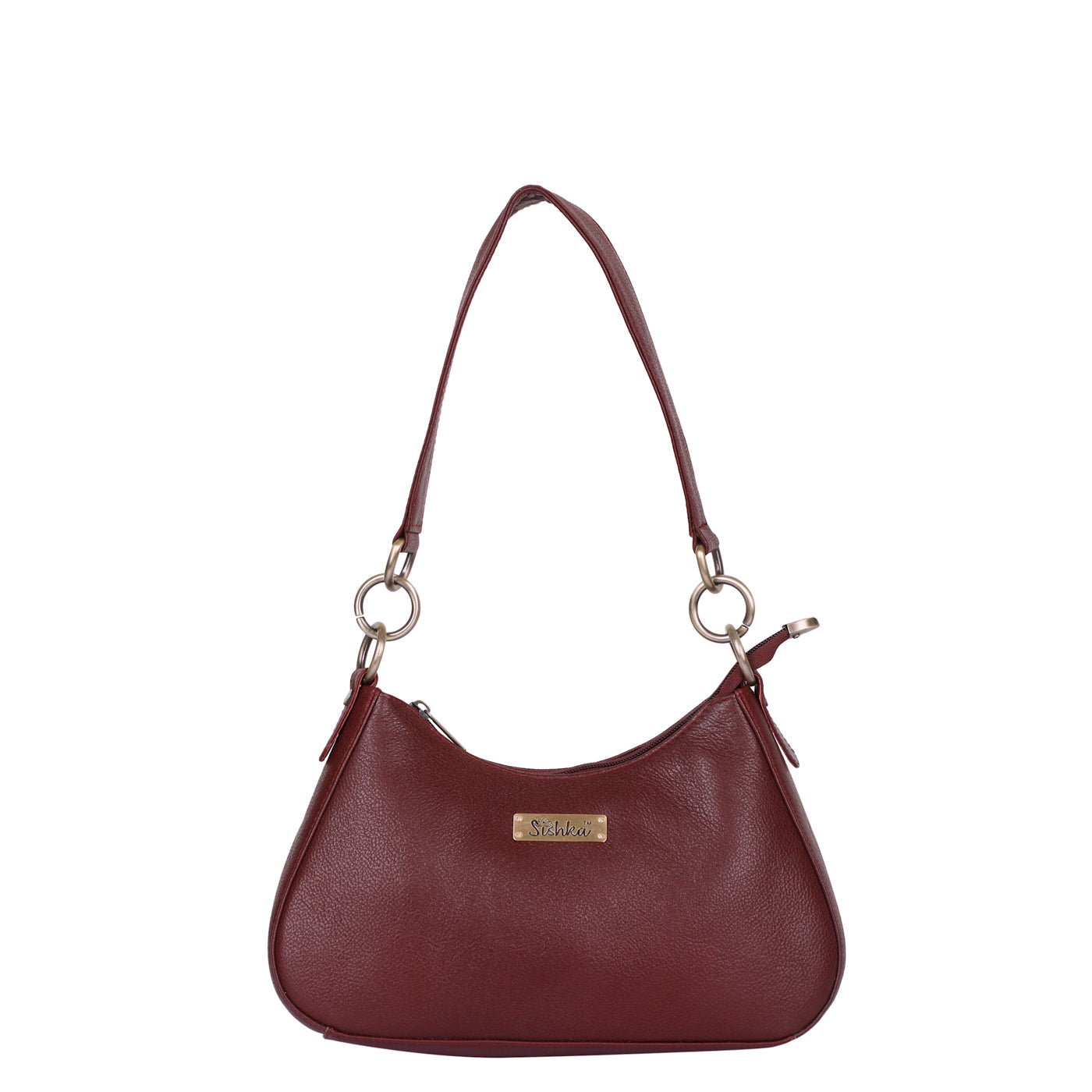 Cherry Red Genuine Leather Half Moon Shoulder Bag Wholesale for Women
