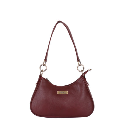 Cherry Red Genuine Leather Half Moon Shoulder Bag Wholesale for Women