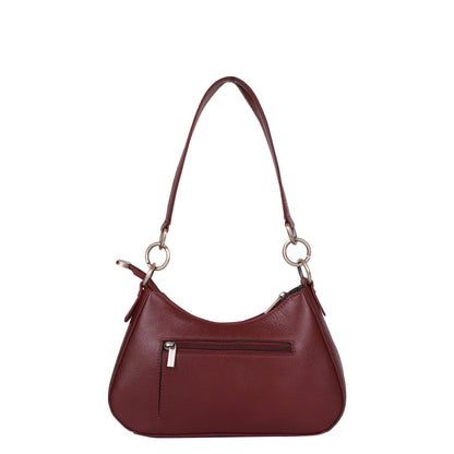 Cherry Red Genuine Leather Half Moon Shoulder Bag Wholesale for Women
