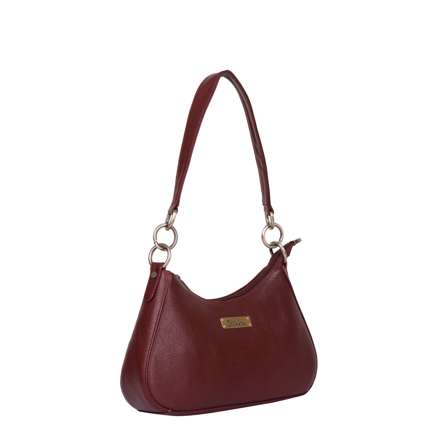 Cherry Red Genuine Leather Half Moon Shoulder Bag Wholesale for Women