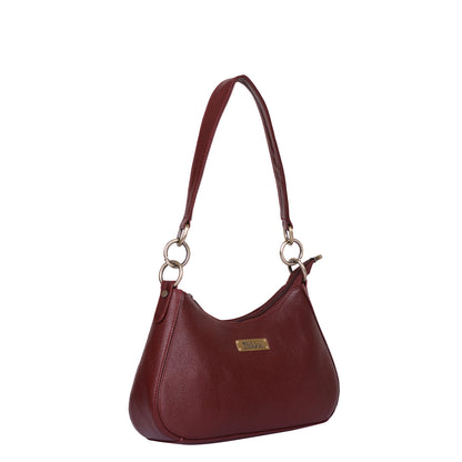 Cherry Red Genuine Leather Half Moon Shoulder Bag Wholesale for Women