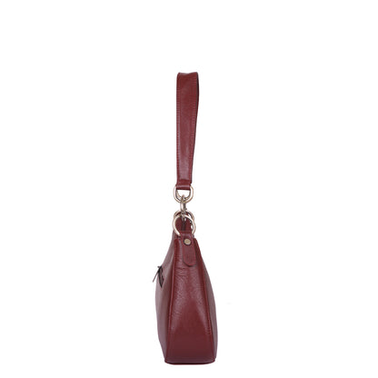 Cherry Red Genuine Leather Half Moon Shoulder Bag Wholesale for Women