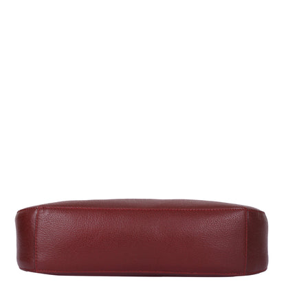 Cherry Red Genuine Leather Half Moon Shoulder Bag Wholesale for Women