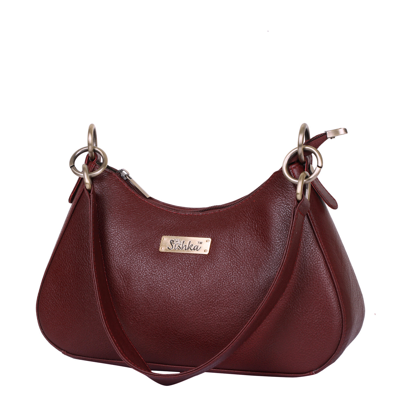 Cherry Red Genuine Leather Half Moon Shoulder Bag Wholesale for Women