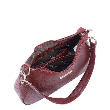 Cherry Red Genuine Leather Half Moon Shoulder Bag Wholesale for Women