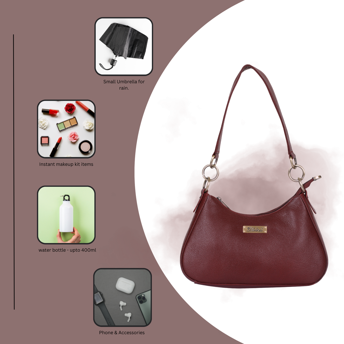 Cherry Red Genuine Leather Half Moon Shoulder Bag Wholesale for Women