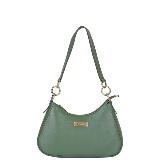 Olive Genuine Leather Half Moon Shoulder Bag Wholesale for Women