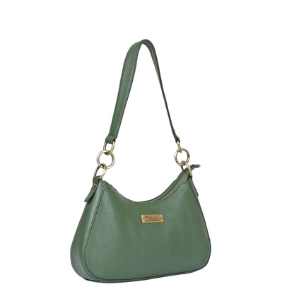 Olive Genuine Leather Half Moon Shoulder Bag Wholesale for Women