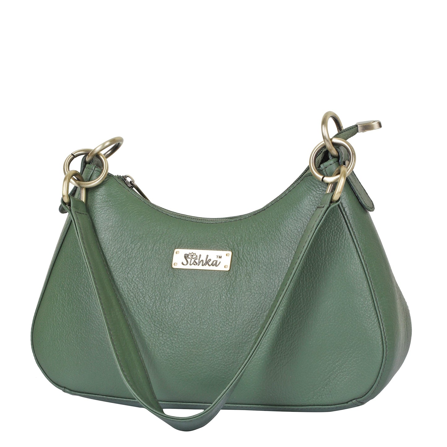 Olive Genuine Leather Half Moon Shoulder Bag Wholesale for Women