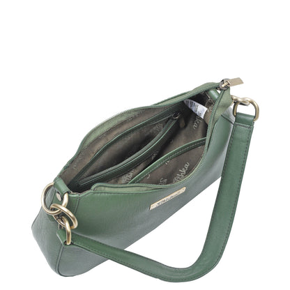 Olive Genuine Leather Half Moon Shoulder Bag Wholesale for Women
