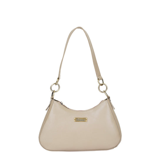 Taupe Genuine Leather Half Moon Shoulder Bag Wholesale for Women