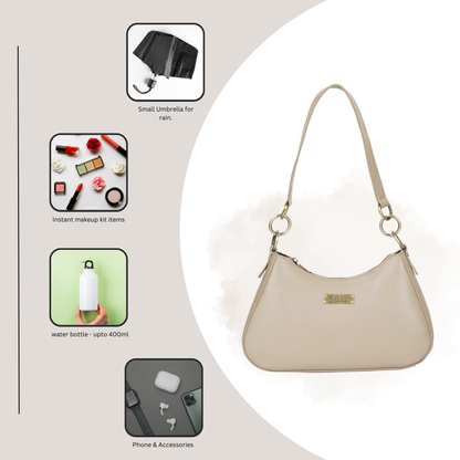 Taupe Genuine Leather Half Moon Shoulder Bag Wholesale for Women
