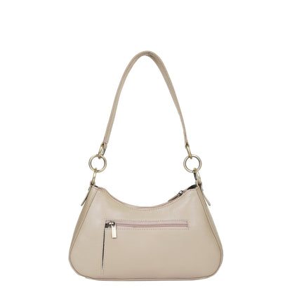 Taupe Genuine Leather Half Moon Shoulder Bag Wholesale for Women