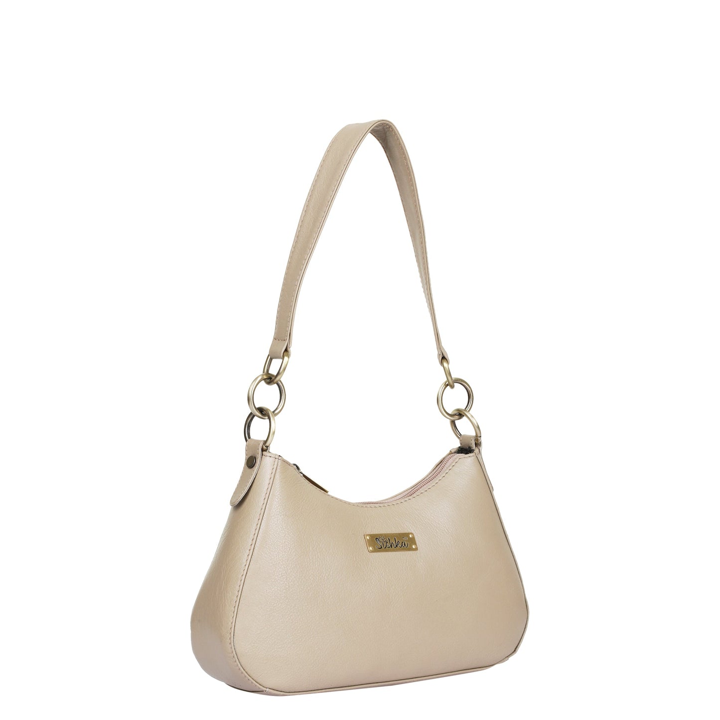 Taupe Genuine Leather Half Moon Shoulder Bag Wholesale for Women