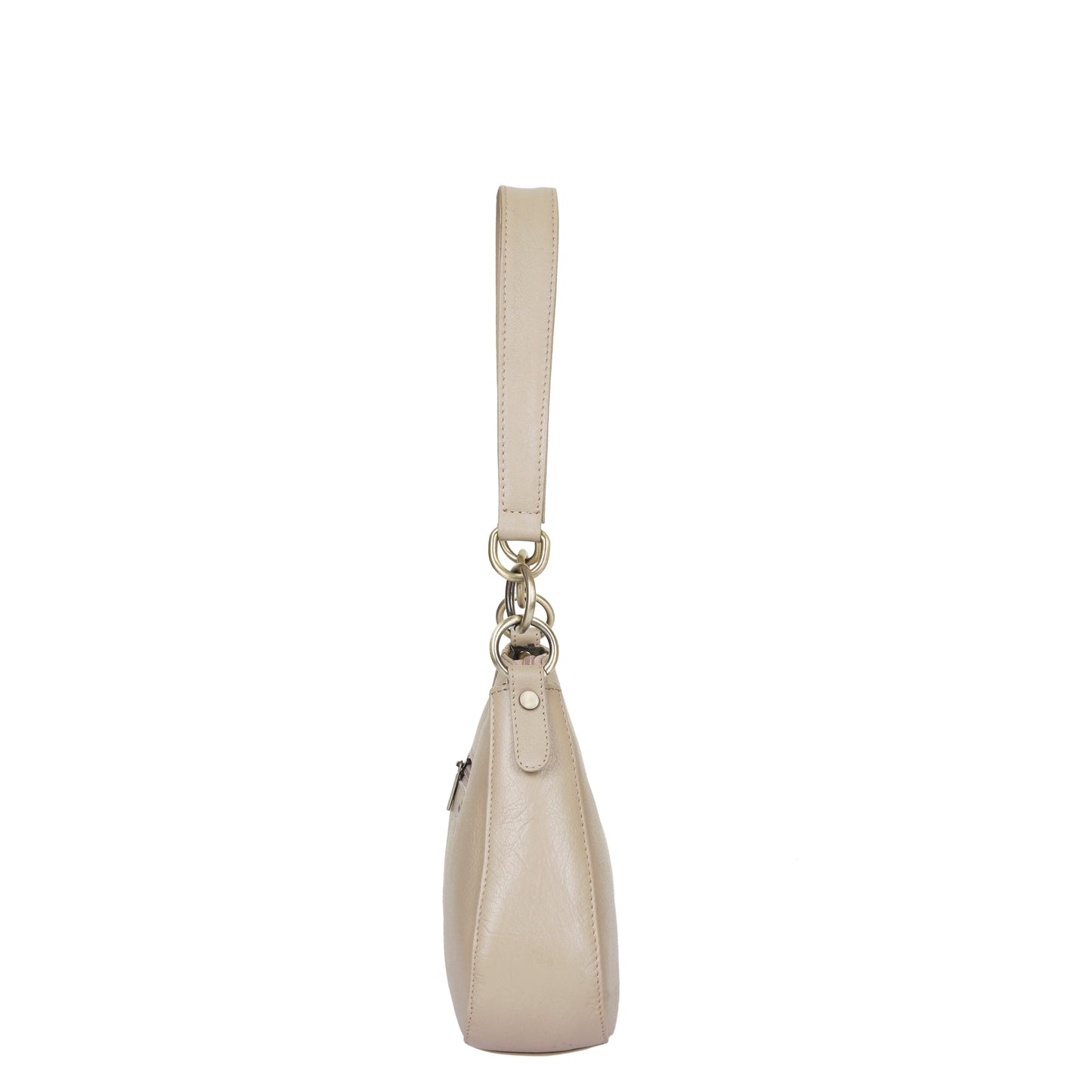 Taupe Genuine Leather Half Moon Shoulder Bag Wholesale for Women