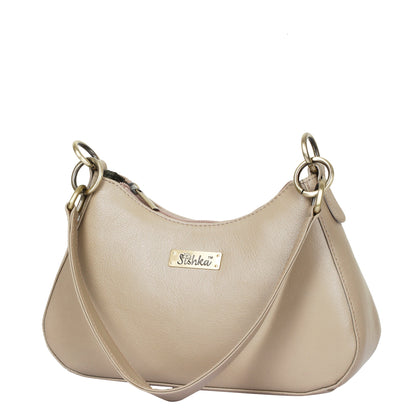 Taupe Genuine Leather Half Moon Shoulder Bag Wholesale for Women