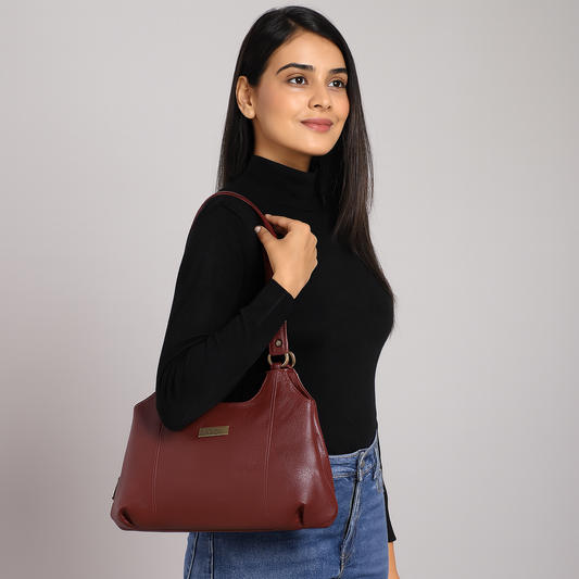 Wholesale Cherry Red Genuine Leather Satchel Shoulder Bag For women | Daily Use, Travel, Trips