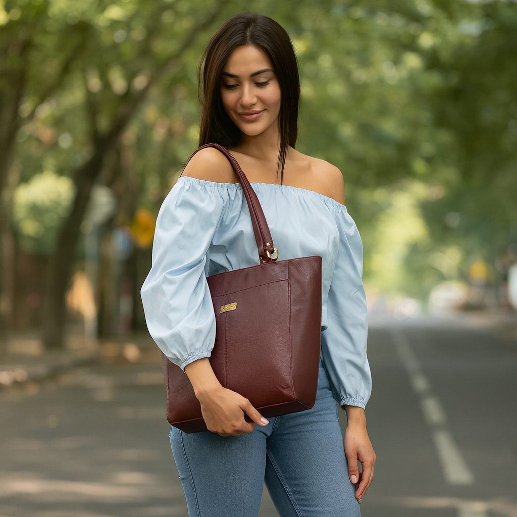 Brown Genuine Leather Tote Shoulder Bag Wholesale for Women | Daily Use