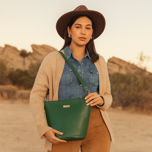 Wholesale Olive Genuine Leather Bucket Hobo Crossbody Bag for Women – Trendy Tote Shoulder Purse