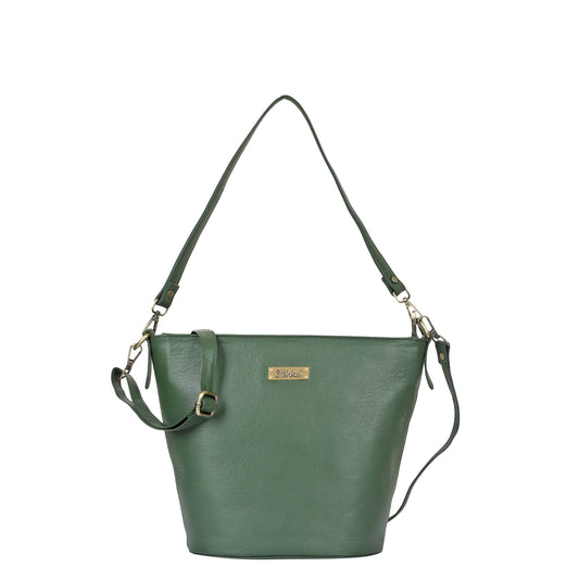 Wholesale Olive Genuine Leather Bucket Hobo Crossbody Bag for Women – Trendy Tote Shoulder Purse