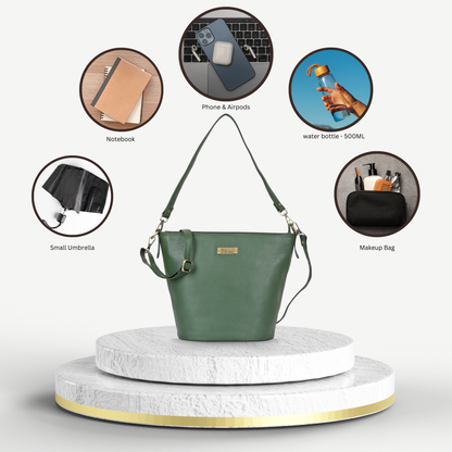 Wholesale Olive Genuine Leather Bucket Hobo Crossbody Bag for Women – Trendy Tote Shoulder Purse