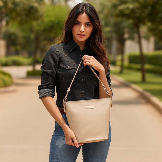 Taupe Genuine Leather Bucket Hobo Crossbody Bag Wholesale for Women – Elegant Shoulder Tote Purse