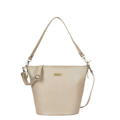 Taupe Genuine Leather Bucket Hobo Crossbody Bag Wholesale for Women – Elegant Shoulder Tote Purse