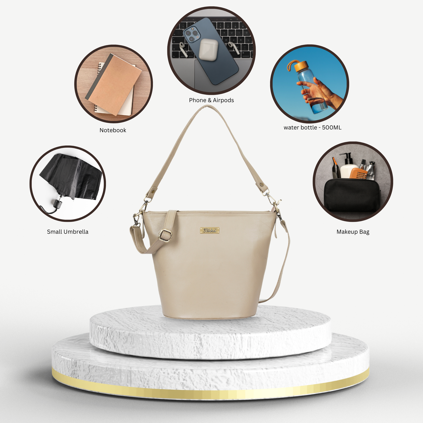 Taupe Genuine Leather Bucket Hobo Crossbody Bag Wholesale for Women – Elegant Shoulder Tote Purse