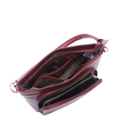 Cherry Red Genuine Leather Shoulder handbag Wholesale for Women - Tote with Front Pocket