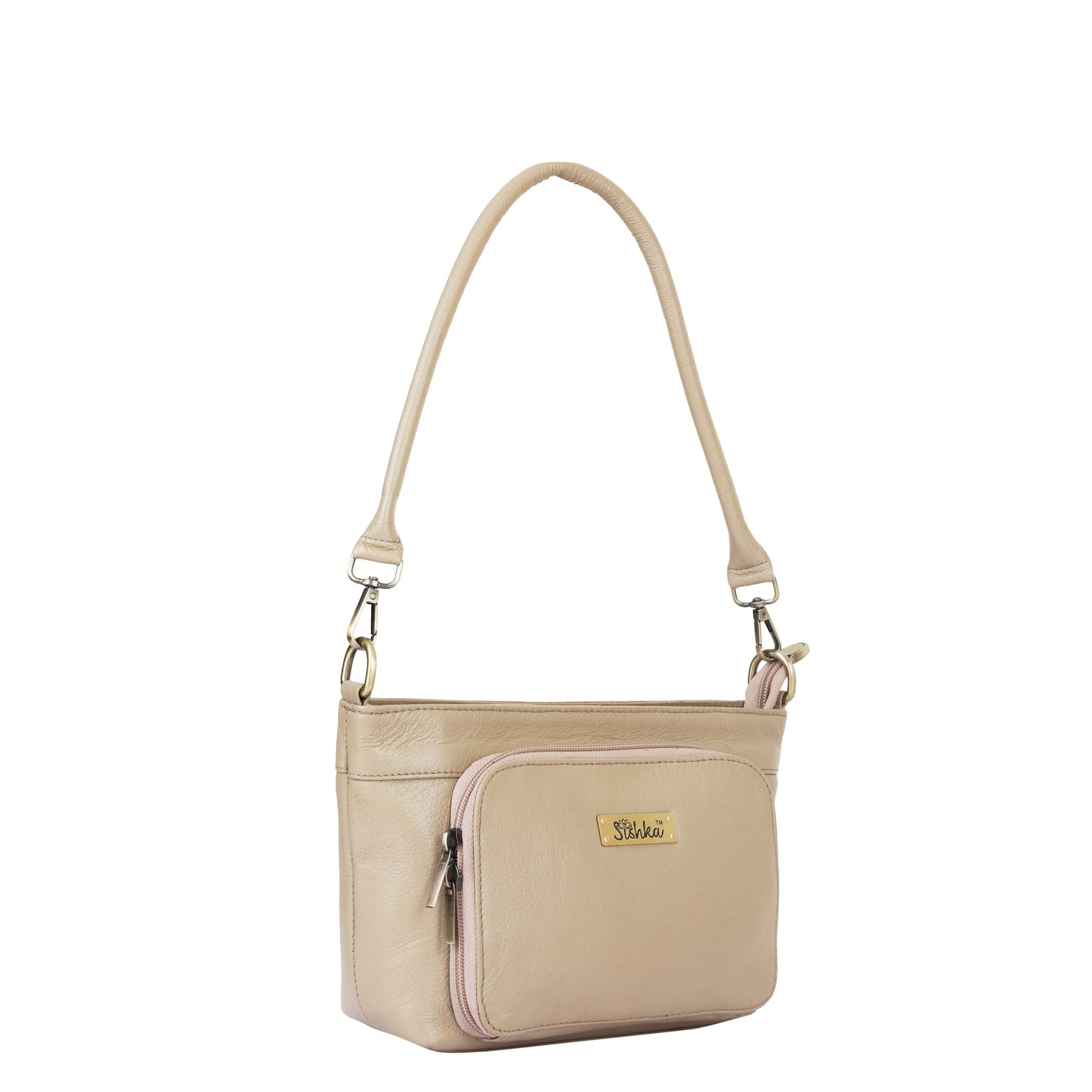 Taupe Genuine Leather Shoulder Handbag Wholesale for Women - Tote with Front Pocket