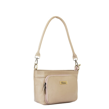 Taupe Genuine Leather Shoulder Handbag Wholesale for Women - Tote with Front Pocket