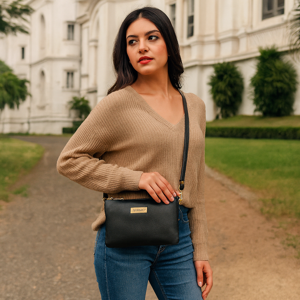 Black Genuine Leather Crossbody Shoulder Bag Wholesale for Women – Sleek Crossover Purse