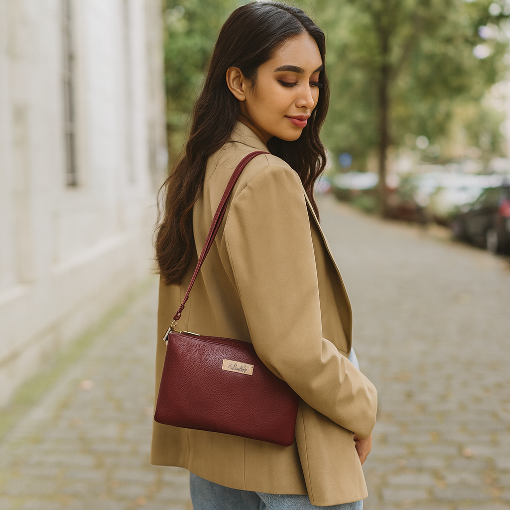 Cherry Red Genuine Leather Crossbody Shoulder Bag Wholesale  for Women – Sleek Crossover Shoulder Purse