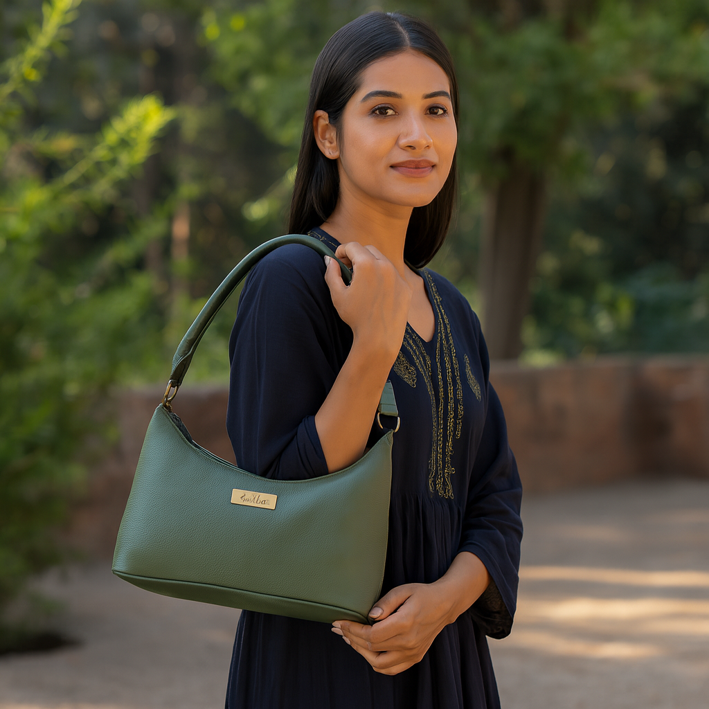 Olive Genuine Leather Hobo Shoulder Handbags Wholesale for Women