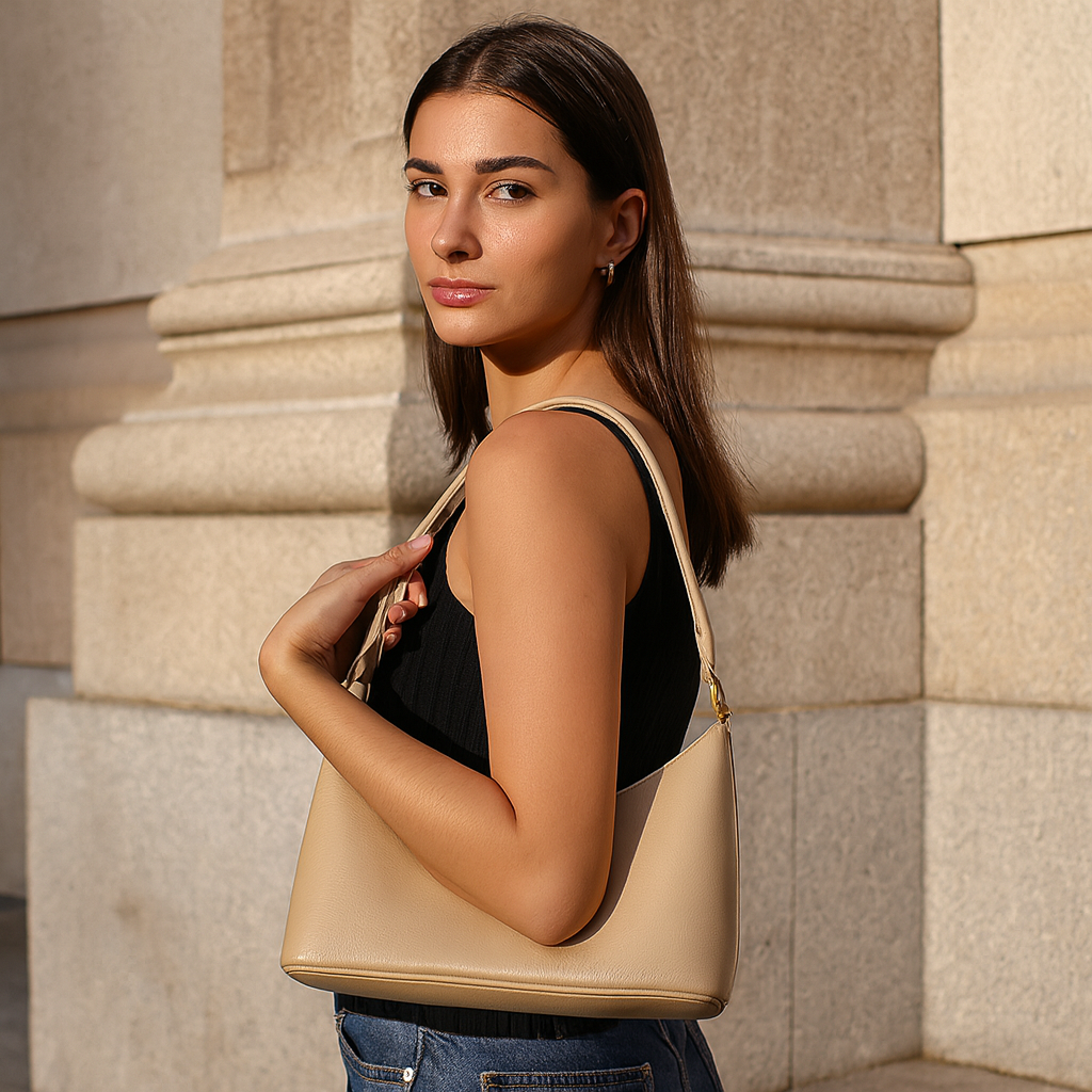 Taupe Genuine Leather Hobo Shoulder Handbags Wholesale for Women