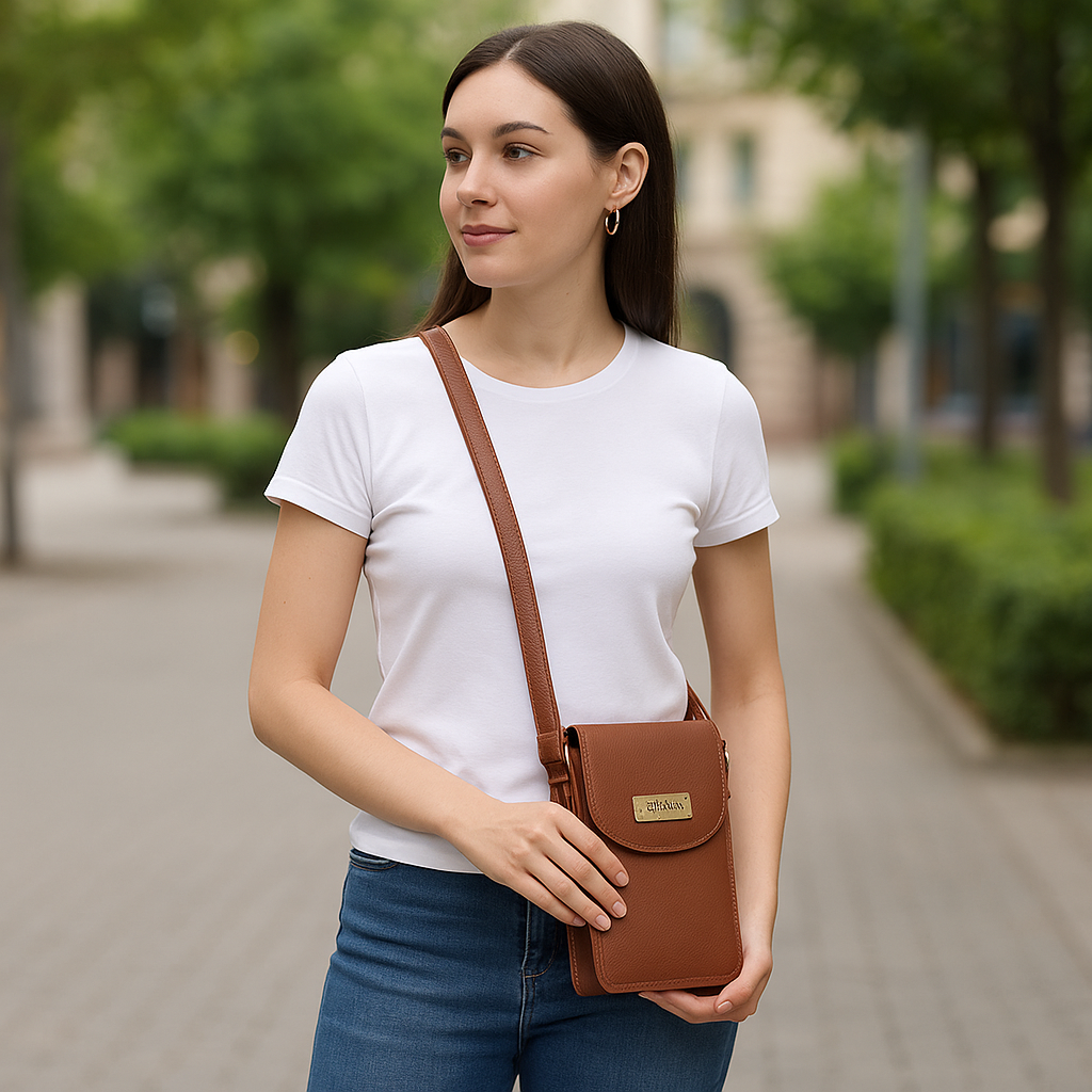 Brown Genuine Leather Mobile Crossbody Bag Wholesale for Women - Phone Purse