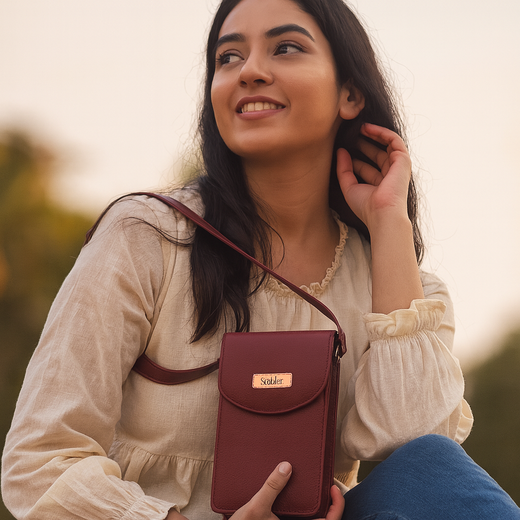 Cherry Red Genuine Leather Mobile Crossbody Bag Wholesale for Women  – Phone Purse
