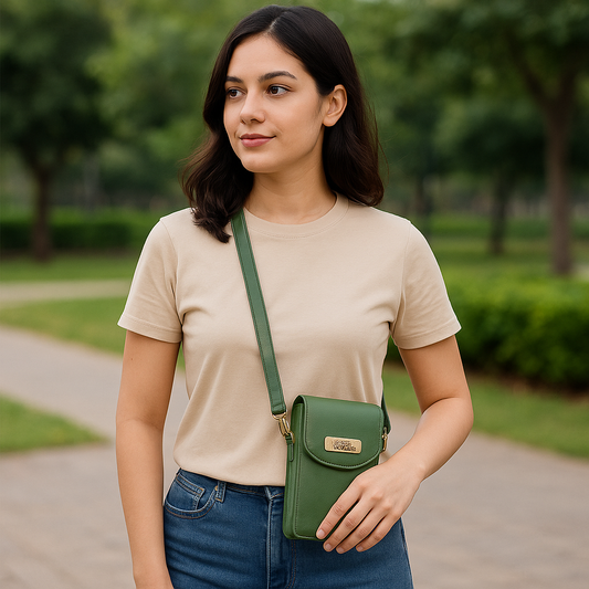 Olive Genuine Leather Mobile Crossbody Bag Wholesale for Women – Phone Purse