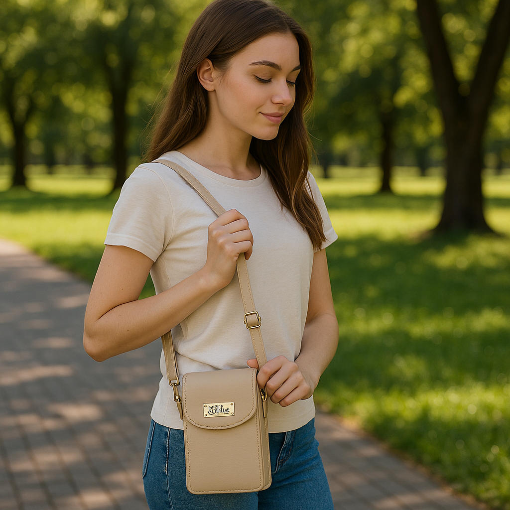 Taupe Genuine Leather Mobile Crossbody Bag Wholesale for Women – Phone Purse