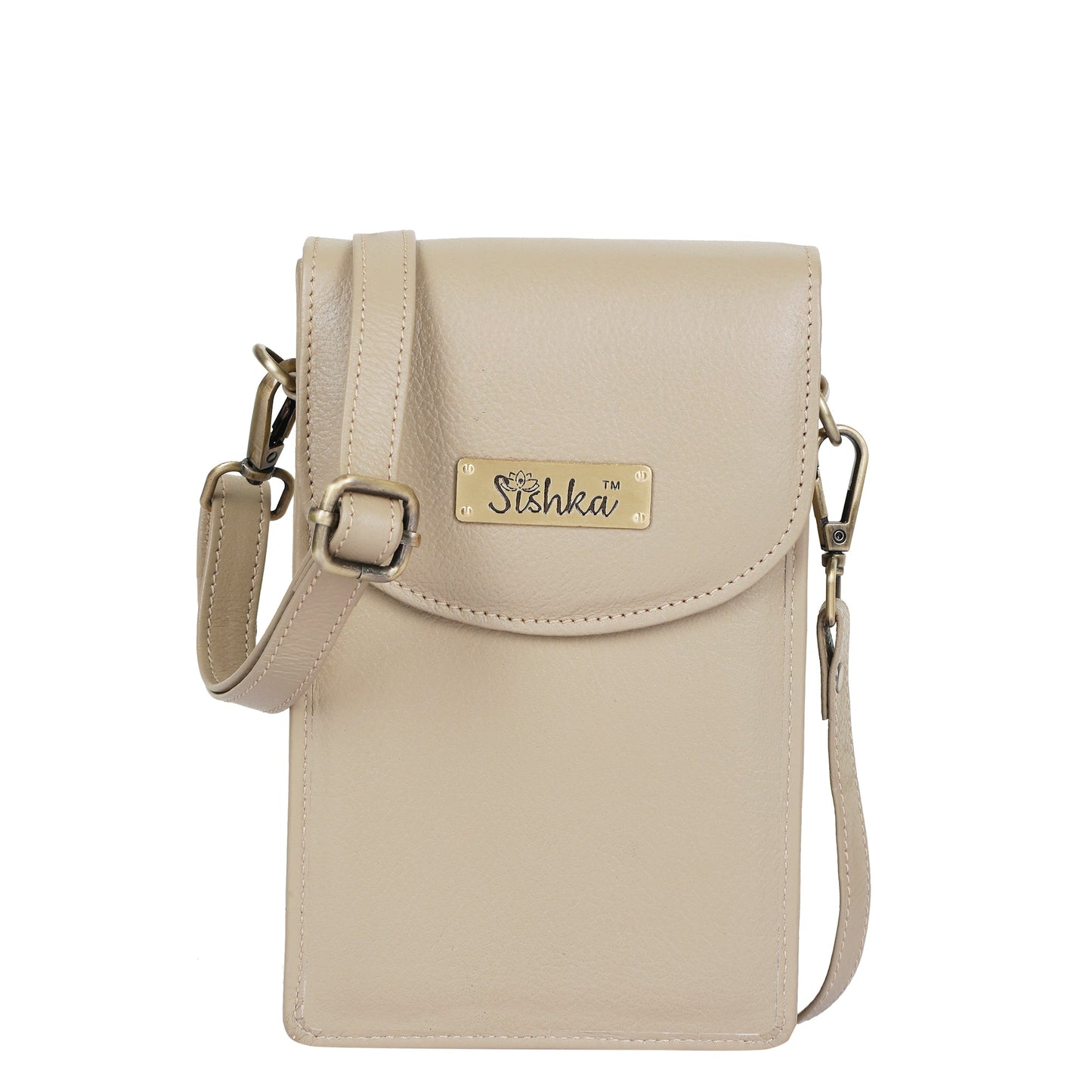 Taupe Genuine Leather Mobile Crossbody Bag Wholesale for Women – Phone Purse