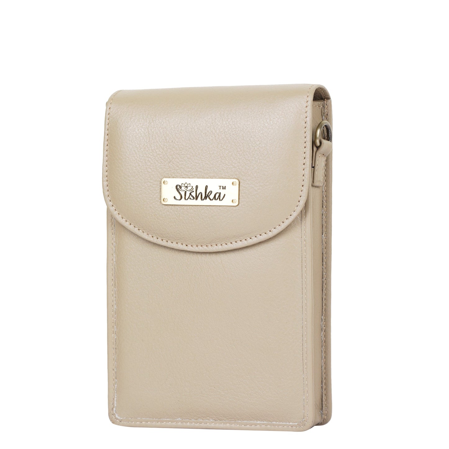 Taupe Genuine Leather Mobile Crossbody Bag Wholesale for Women – Phone Purse