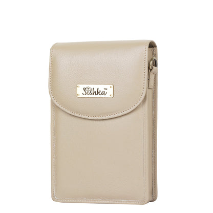 Taupe Genuine Leather Mobile Crossbody Bag Wholesale for Women – Phone Purse