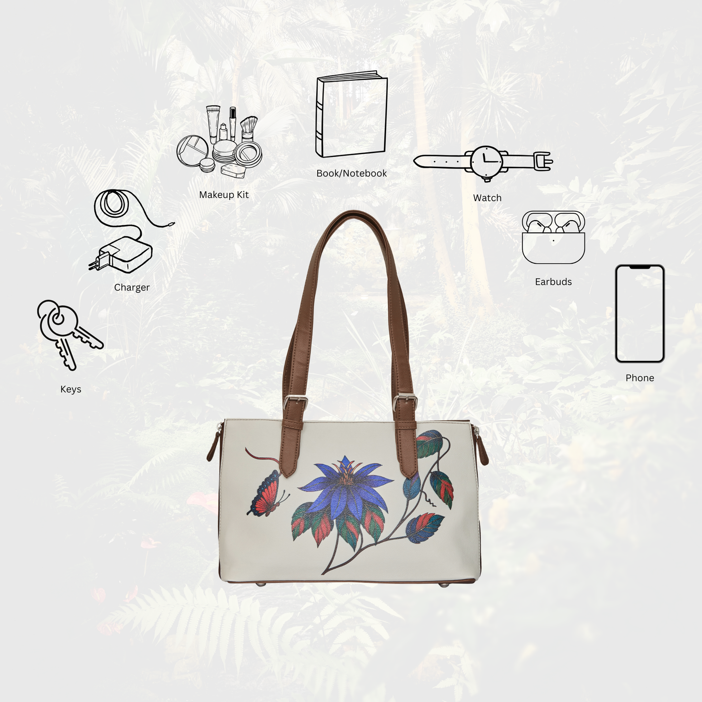 Tote Bag for Ladies– Floral Women's Hand Printed Vegan Leather Shoulder, Handbag & Top Handle Purse – Travel, Work & Daily Use