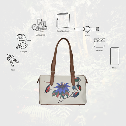 Tote Bag for Ladies– Floral Women's Hand Printed Vegan Leather Shoulder, Handbag & Top Handle Purse – Travel, Work & Daily Use
