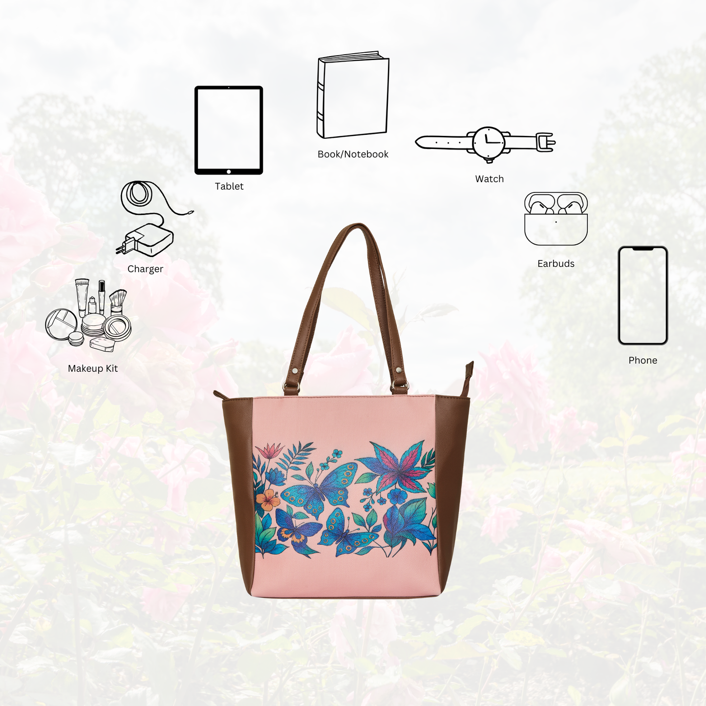 Wholesale Botanical Vegan Leather Shoulder Tote Bag– Hand Printed Vegan Top Handle Handbag for Women – Work, Travel & Daily Use