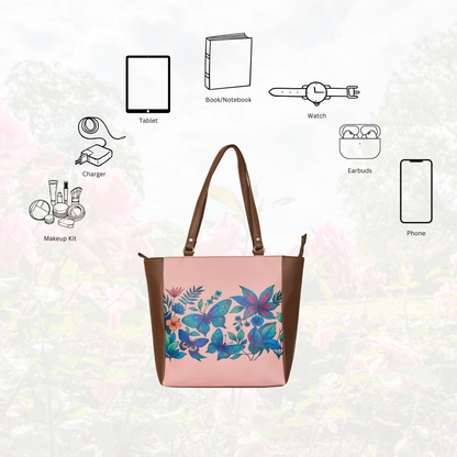 Wholesale Botanical Vegan Leather Shoulder Tote Bag– Hand Printed Vegan Top Handle Handbag for Women – Work, Travel & Daily Use