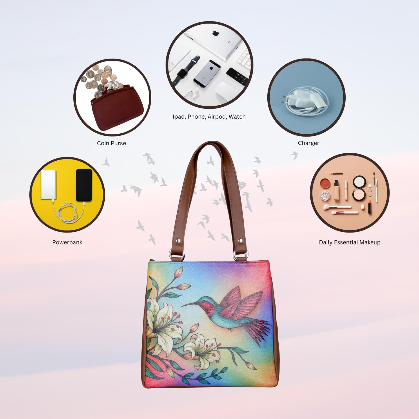 Women’s Wholesale Hand Printed Vegan Leather Tote Shoulder Bag – Multi‑Compartment Handbag for Work, Travel & Daily Use