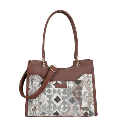 Women’s Abstract Tapestry Satchel Bags – Leather‑Trimmed Shoulder & Crossbody Handbag - Wholesale